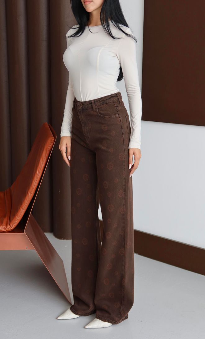 LACARINO Blugi Maro Mom Talie Înaltă Picior Larg Îmbrăcăminte cu ridicata Casual