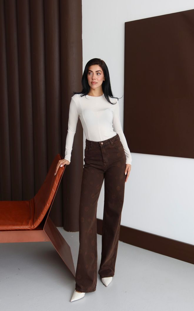 LACARINO Vaqueros Marrón Mamá Cintura Alta Pierna Ancha Ropa al por mayor Primavera