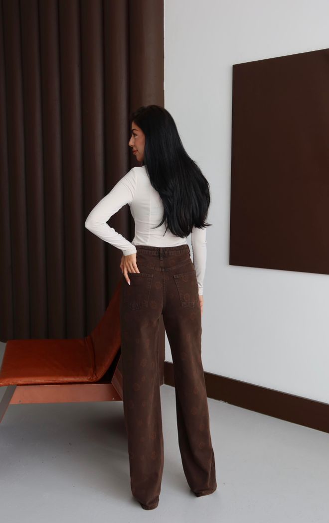 LACARINO Vaqueros Marrón Mamá Cintura Alta Pierna Ancha Ropa al por mayor 5