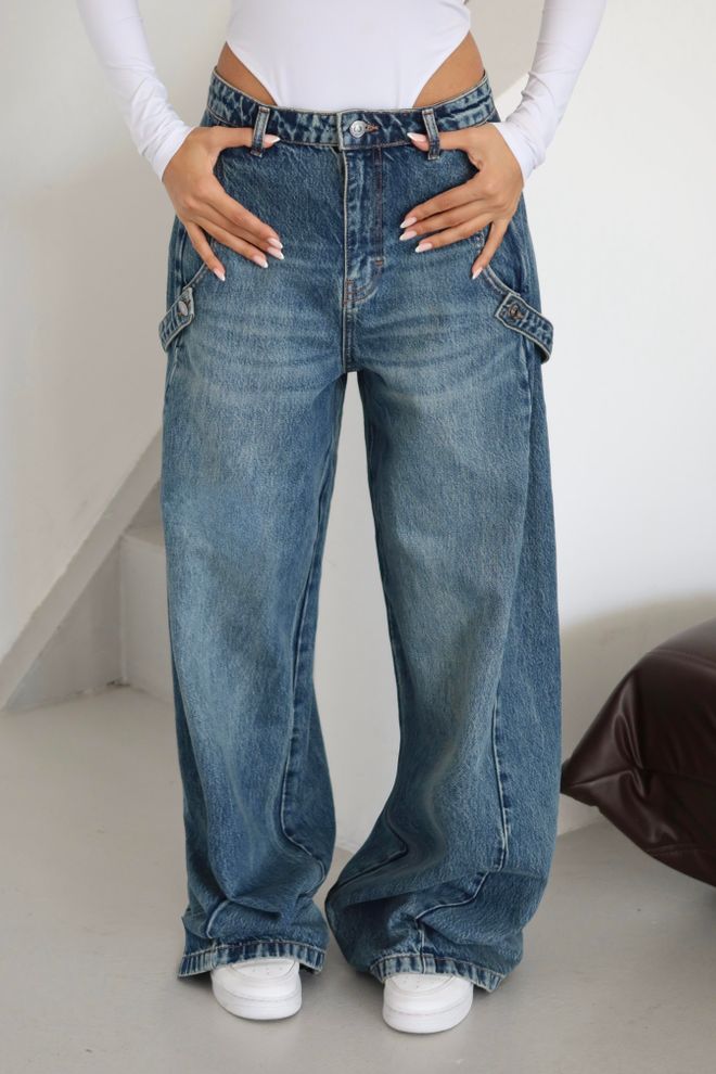 LACARINO Синие Джинсы Стиль Mom Высокая Талия Широкие Ноги Оптовая продажа одежды Повседневный