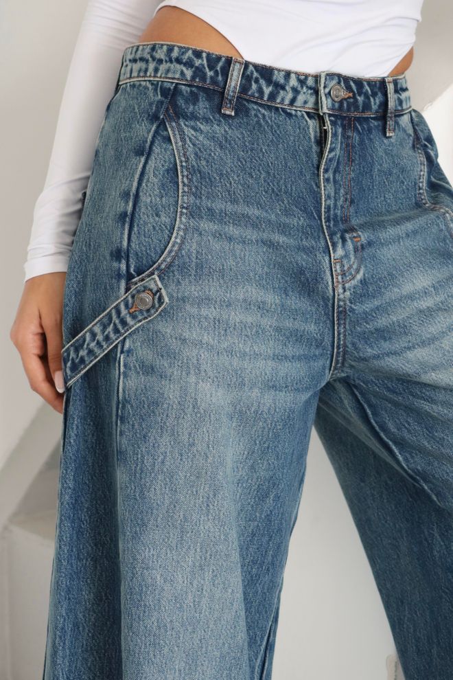 LACARINO Синие Джинсы Стиль Mom Высокая Талия Широкие Ноги Оптовая продажа одежды Бездельничать