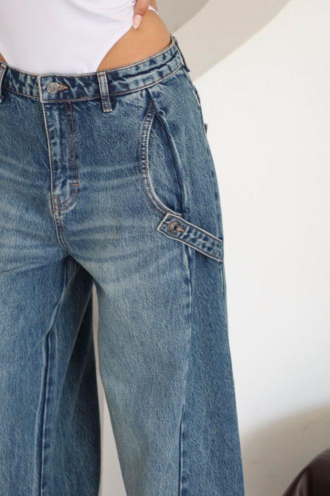 LACARINO Синие Джинсы Стиль Mom Высокая Талия Широкие Ноги Оптовая продажа одежды Винтаж