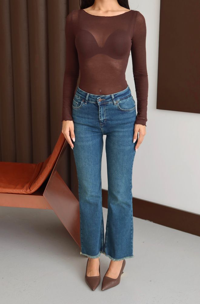 LACARINO Calças De Ganga Mãe Azul Cintura Alta Com Botões Casual Roupas por atacado 5