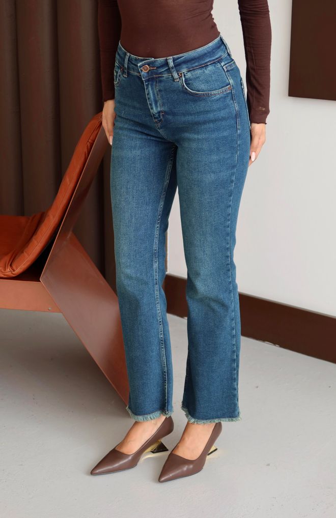 LACARINO Blau Mom Jeans Hohe Taille Geknöpft Lässig Großhandelskleidung Lässig