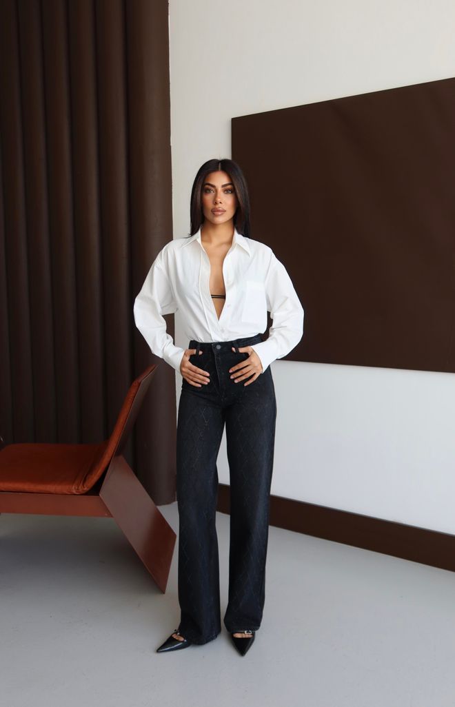 LACARINO Μαύρο Καρό Mom Jeans Με Φαρδιά Μπατζάκια Χονδρικό εμπόριο ενδυμάτων 5