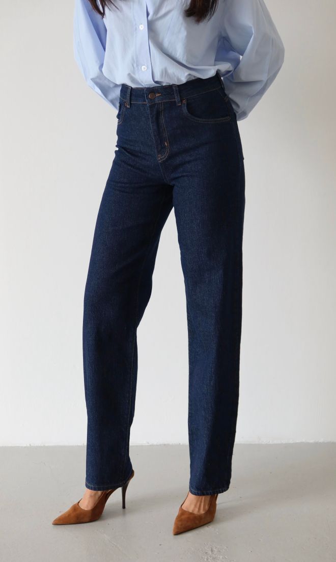 LACARINO Jeans Blu Mom Vita Alta Gamba Dritta Abbigliamento all'ingrosso Casuale