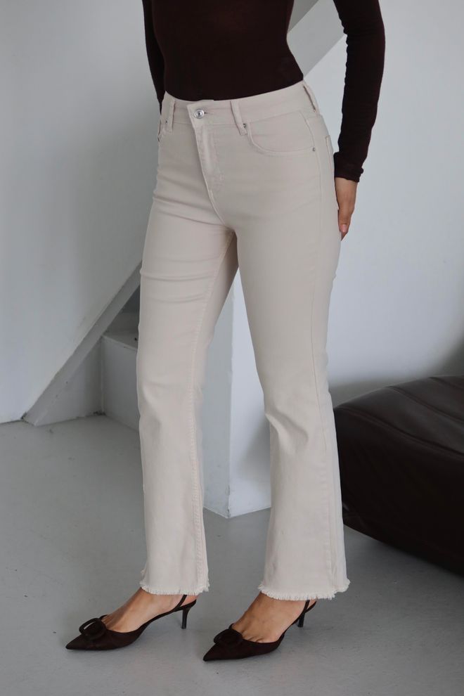 LACARINO Beige Mom Jeans With High Waist And Flare Leg Wholesale Clothing Casual