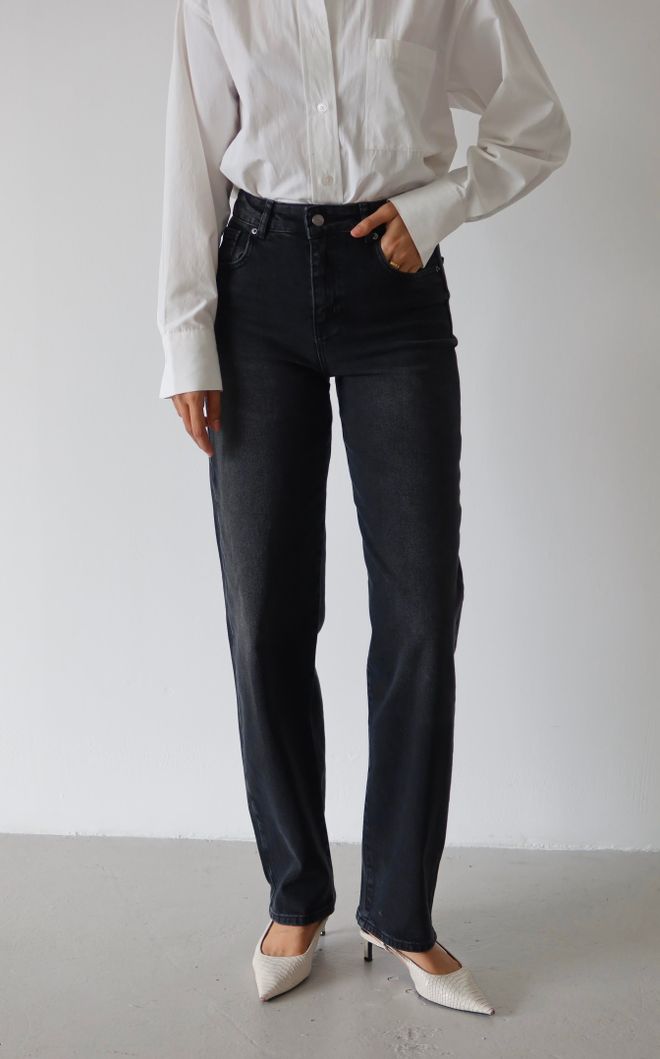 LACARINO Black Mom Jeans With High Waist And Button Closure Wholesale Clothing Casual