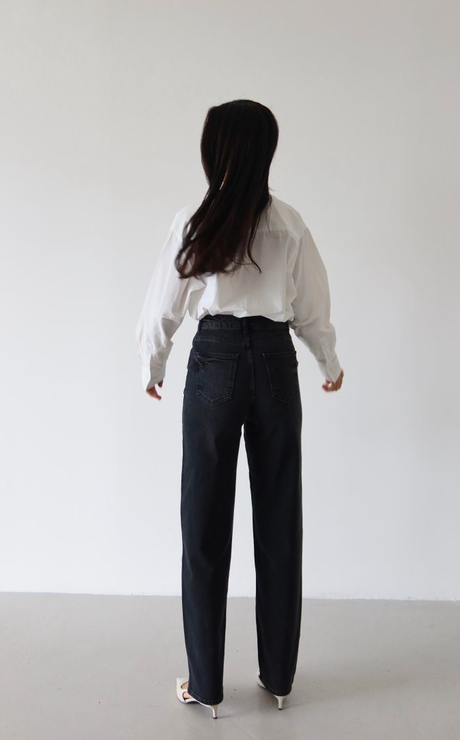 LACARINO Black Mom Jeans With High Waist And Button Closure Wholesale Clothing Preppy