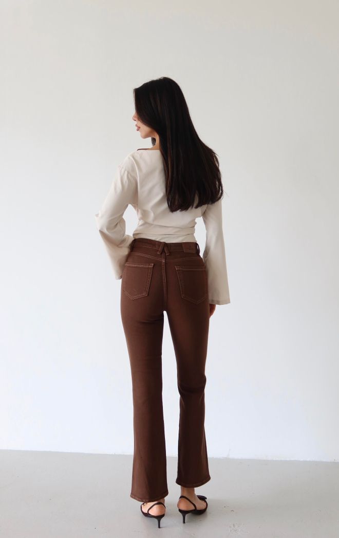 LACARINO High Waist Leg Cut Out Detailed Brown Jeans Wholesale Clothing Vintage