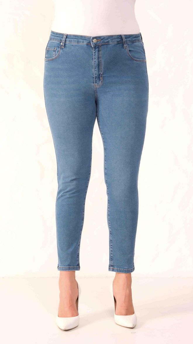 LACARINO Niebieskie Jeansy Mama Krótszy Krój Skinny Zapinane Na Guziki Hurtowa sprzedaż odzieży Casual