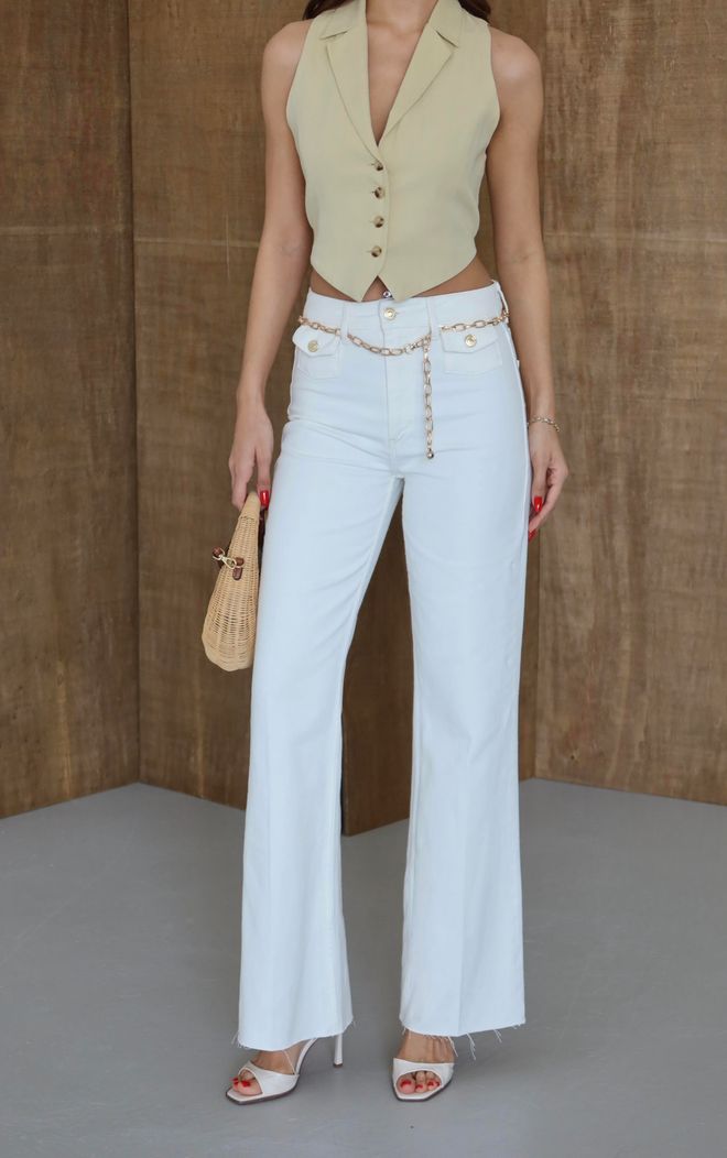 LACARINO Białe Jeansy Mom Z Wysokim Stanem I Kieszeniami Z Klapką Hurtowa sprzedaż odzieży Casual