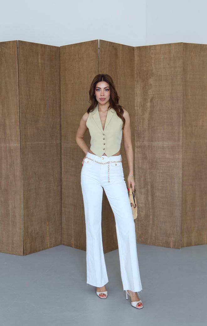 LACARINO White Mom Jeans With High Waist And Flap Pockets Wholesale Clothing Spring