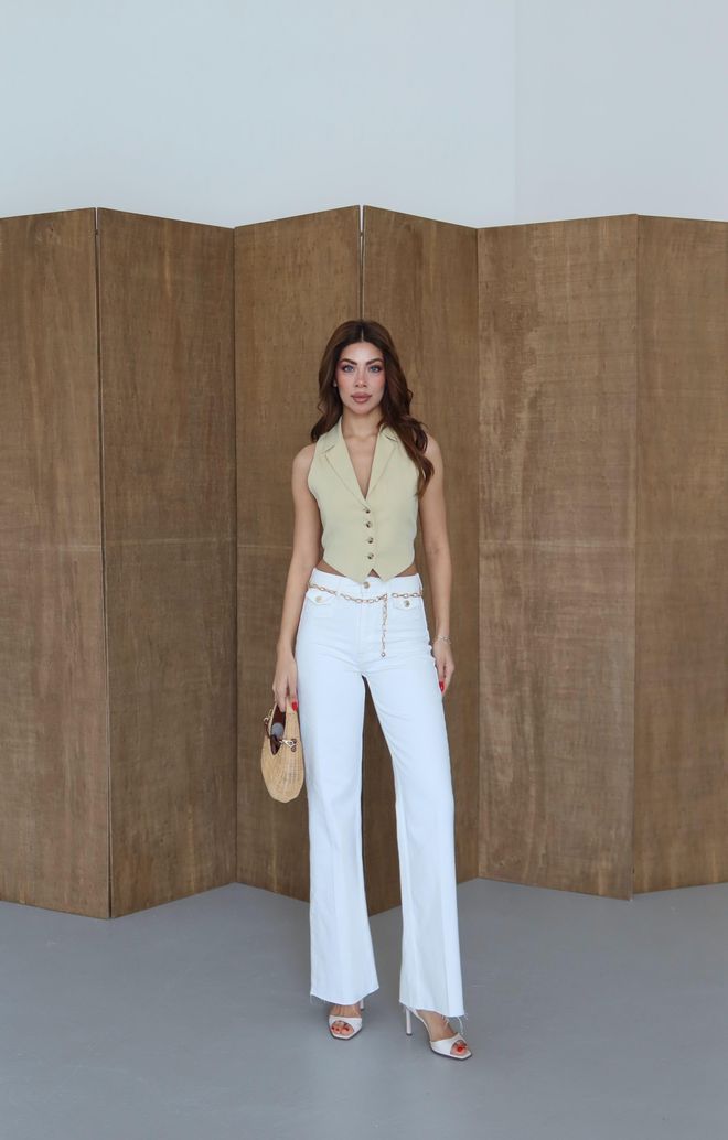 LACARINO White Mom Jeans With High Waist And Flap Pockets Wholesale Clothing 1