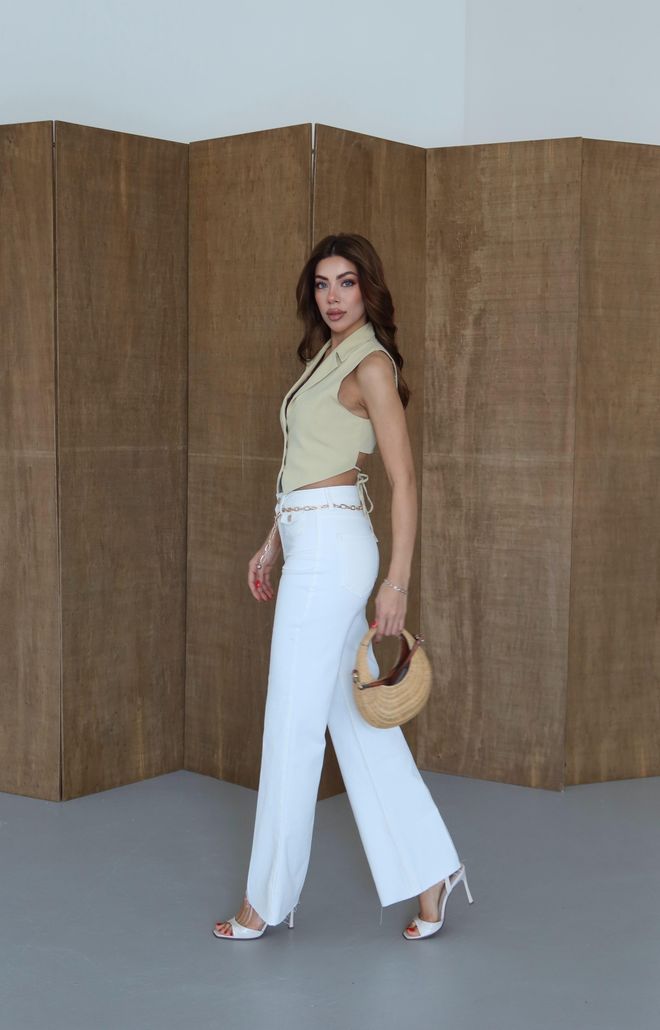 LACARINO White Mom Jeans With High Waist And Flap Pockets Wholesale Clothing Formal