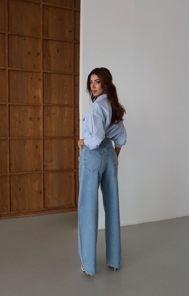 LACARINO Blauwe Vintage Mom Jeans Met Hoge Taille En Geknoopte Sluiting Groothandel Kleding Boho
