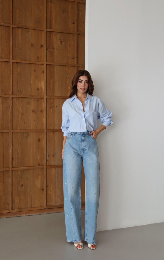 LACARINO Blauwe Vintage Mom Jeans Met Hoge Taille En Geknoopte Sluiting Groothandel Kleding Lente