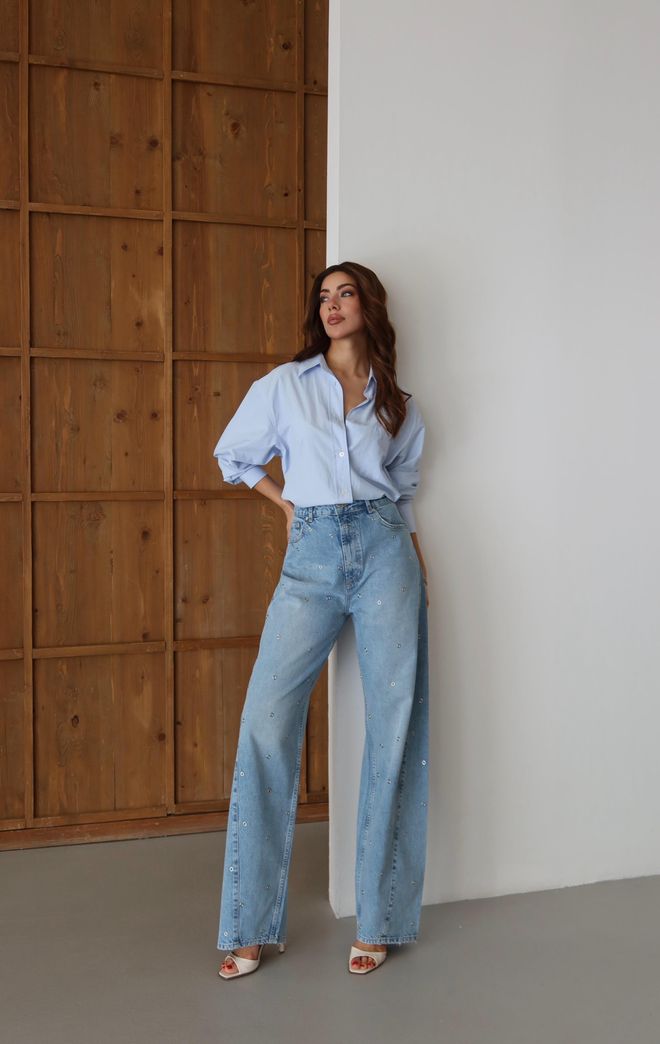 LACARINO Blauwe Vintage Mom Jeans Met Hoge Taille En Geknoopte Sluiting Groothandel Kleding 1