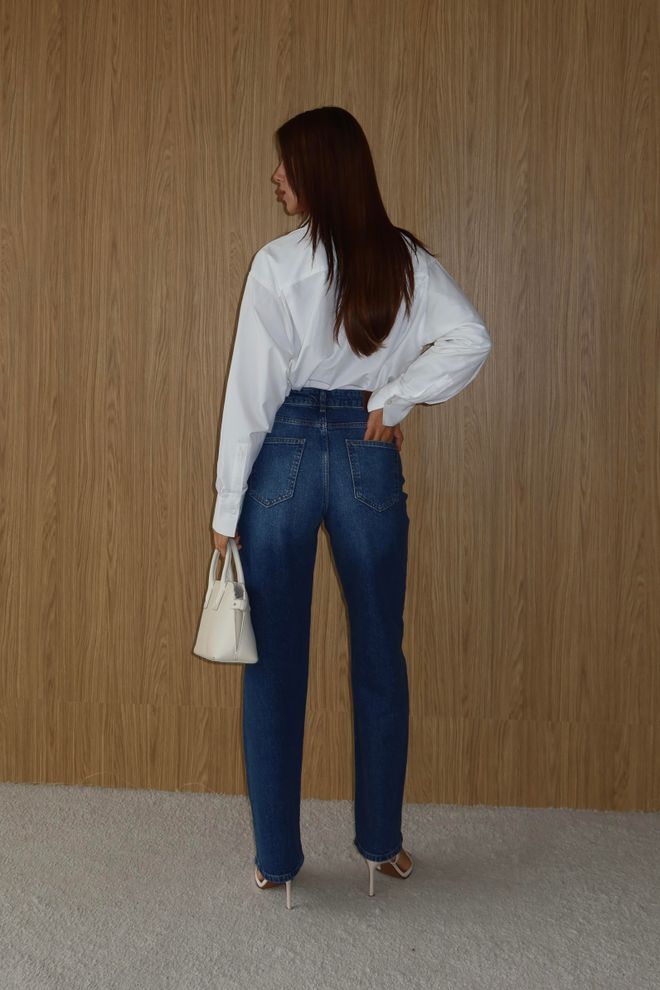 LACARINO Blue Mom Jeans With High Waist And Straight Leg Wholesale Clothing Spring