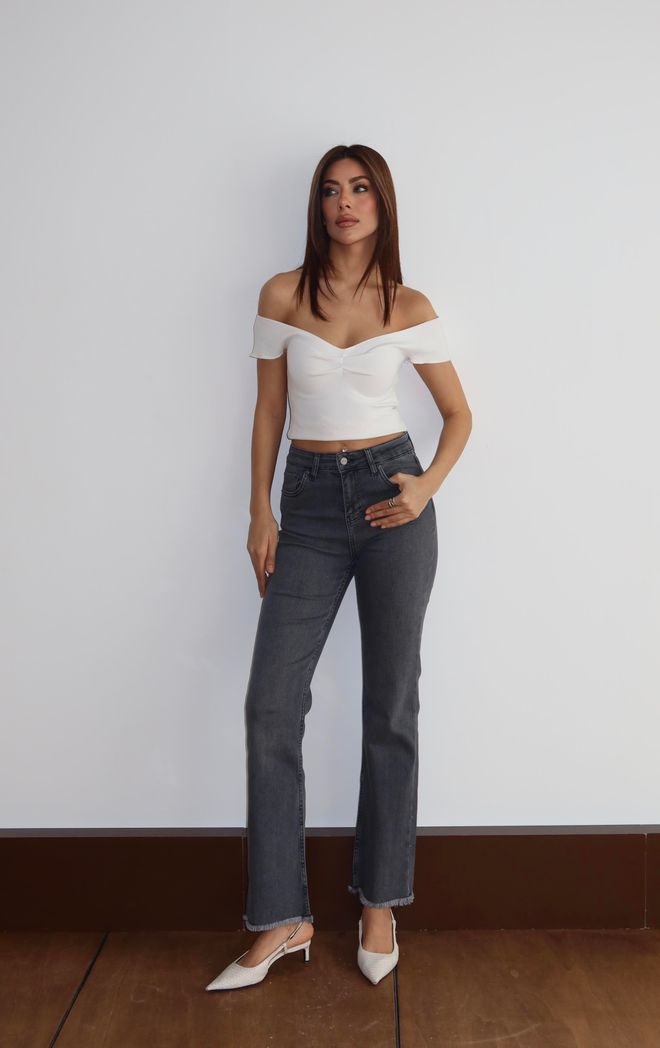 LACARINO Grey Mom Jeans High Waist Straight Leg Buttoned Wholesale Clothing 1