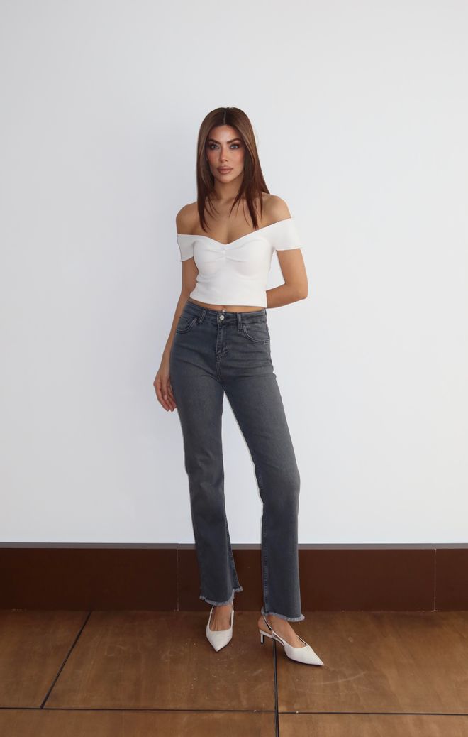 LACARINO Grey Mom Jeans High Waist Straight Leg Buttoned Wholesale Clothing Lounge