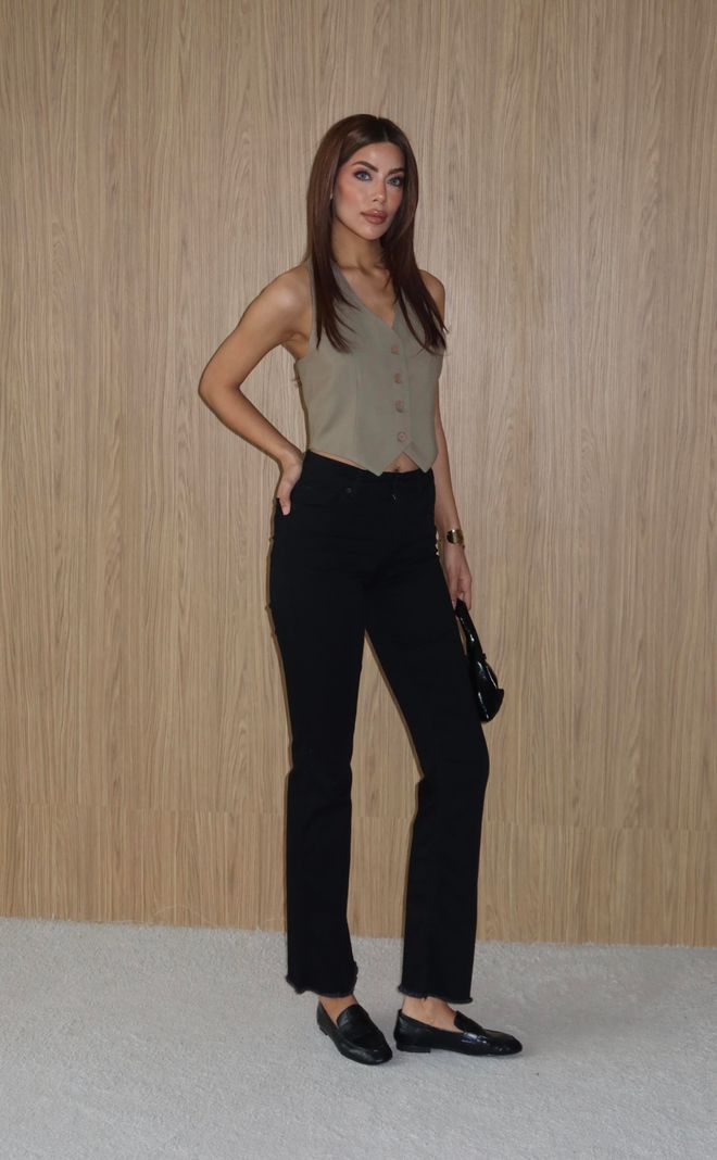 LACARINO Siyah Mom Kot Pantolon Yüksek Bel Düz Paça Toptan Giyim Gündelik