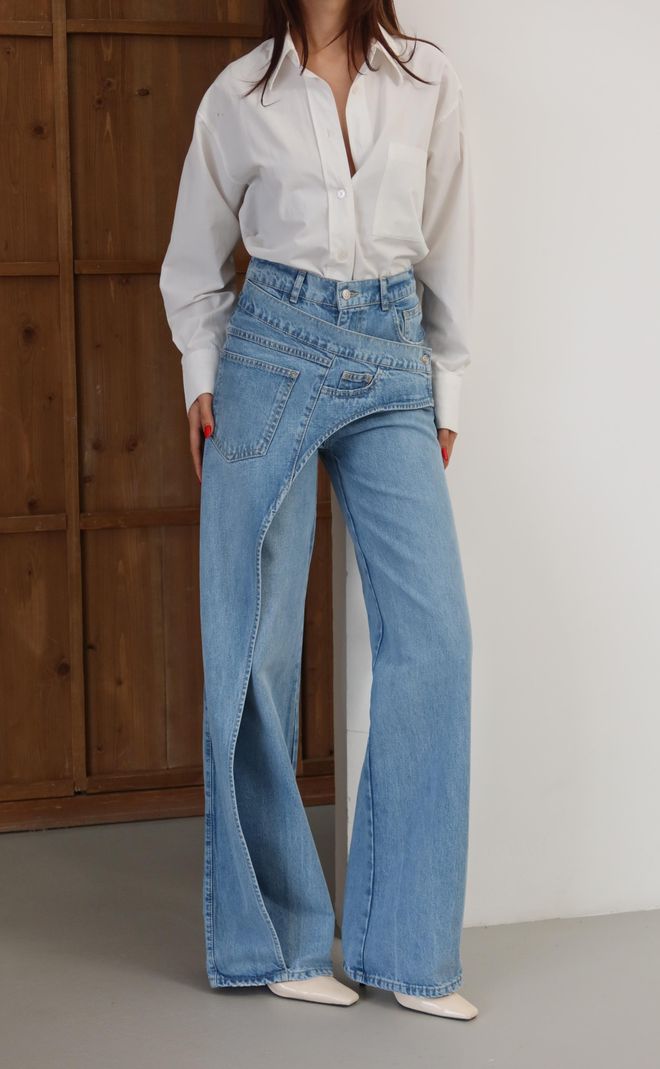 LACARINO Mavi Gündelik Sokak Tarzı Zarif Kot Pantolon Toptan Giyim Gündelik