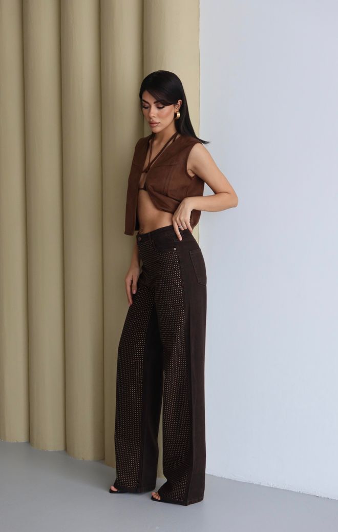 LACARINO Brown Mom Jeans With Polka Dot Flare Leg Wholesale Clothing Sexy