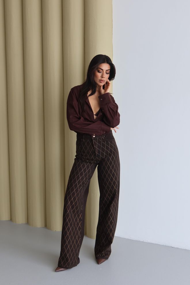 LACARINO Brown Checkered Mom Jeans With High Waist Wholesale Clothing Spring