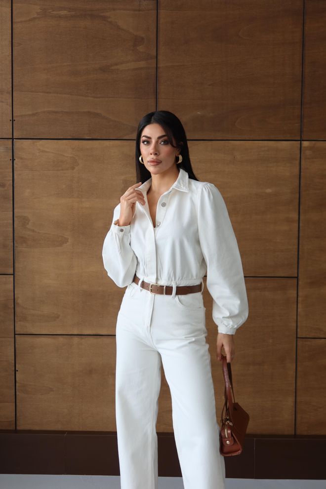 LACARINO White Tailored Jumpsuit With Buttoned Closure Wholesale Clothing 1