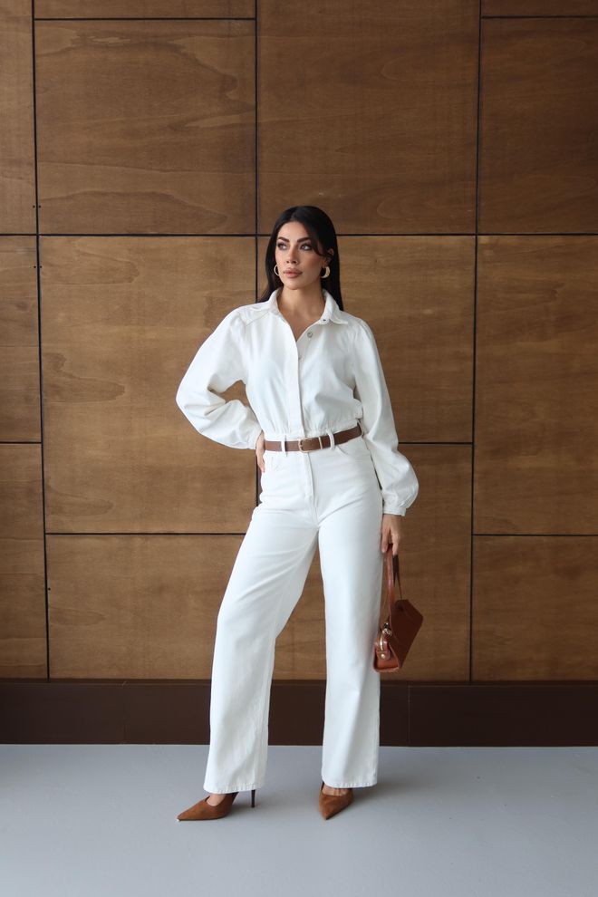 LACARINO White Tailored Jumpsuit With Buttoned Closure Wholesale Clothing Elegant