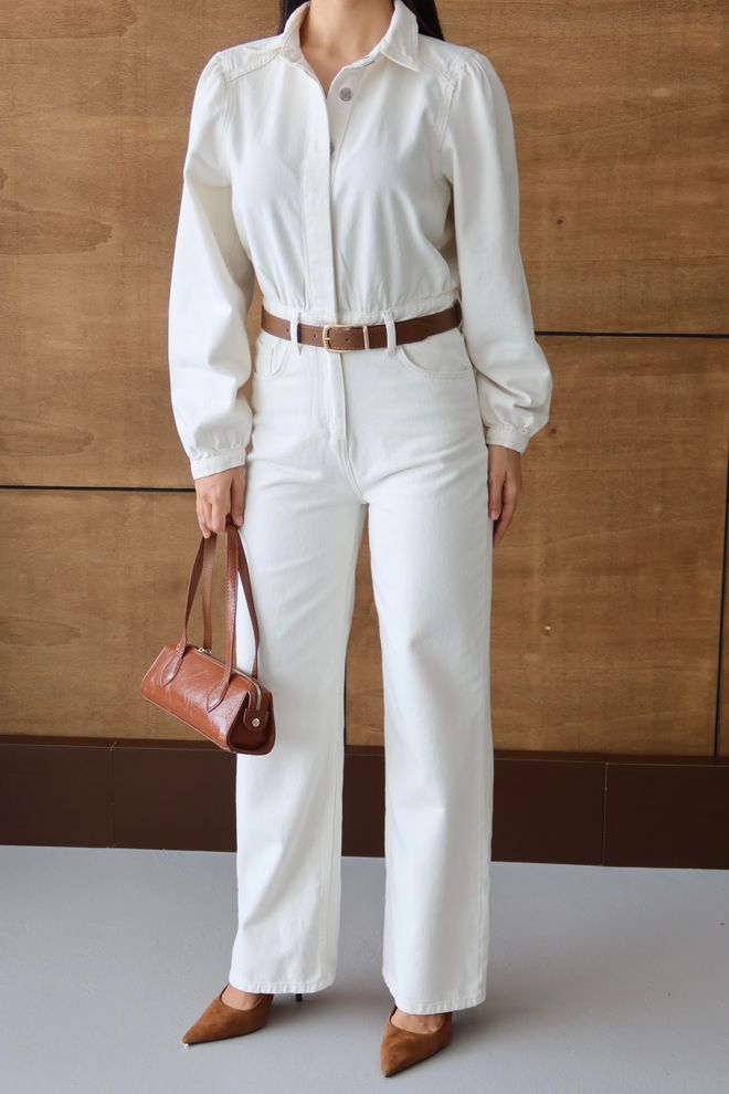 LACARINO White Tailored Jumpsuit With Buttoned Closure Wholesale Clothing Casual