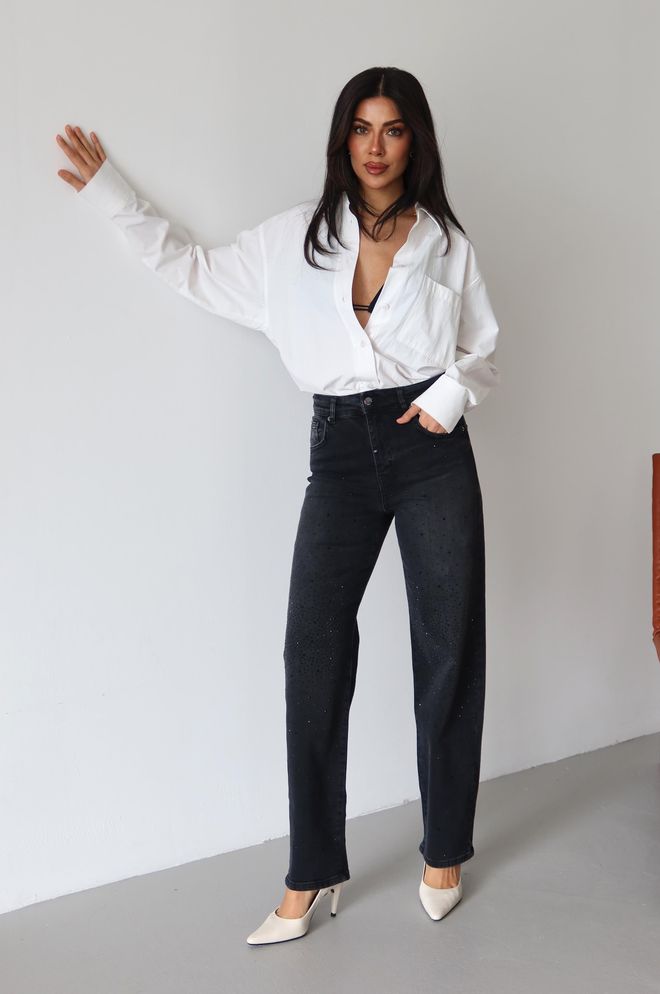 LACARINO Black Sequined High Waist Mom Jeans Wholesale Clothing Spring