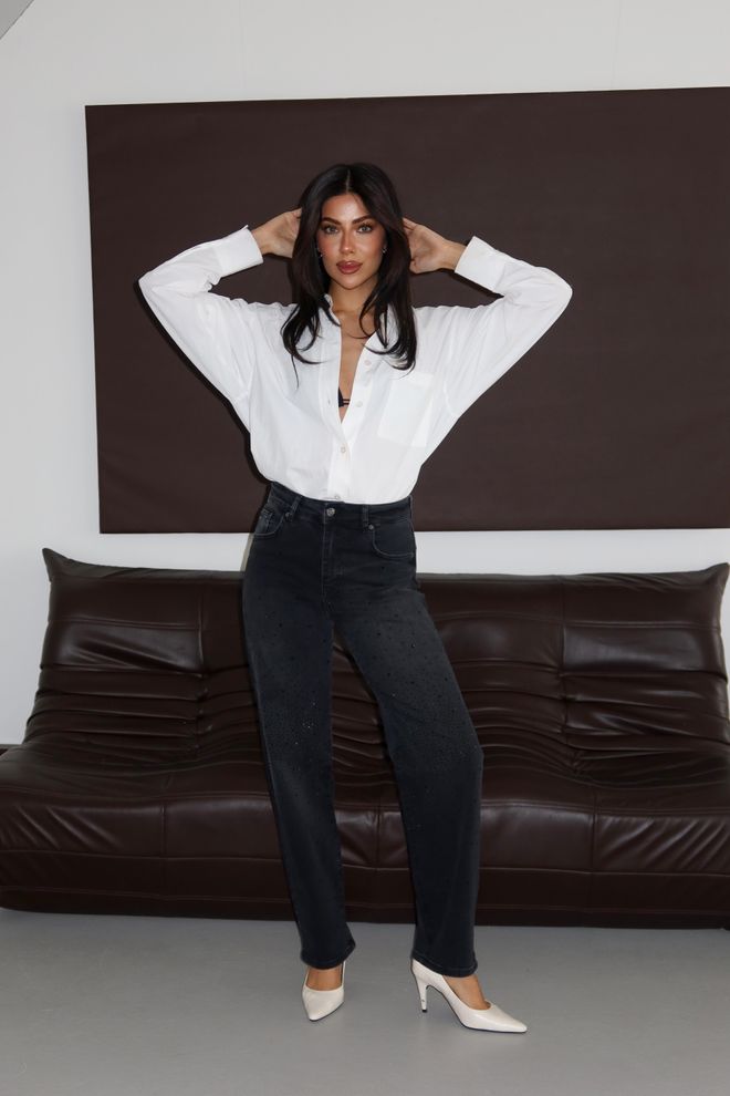 LACARINO Jeans Mom Neri Con Paillettes A Vita Alta Abbigliamento all'ingrosso Casuale