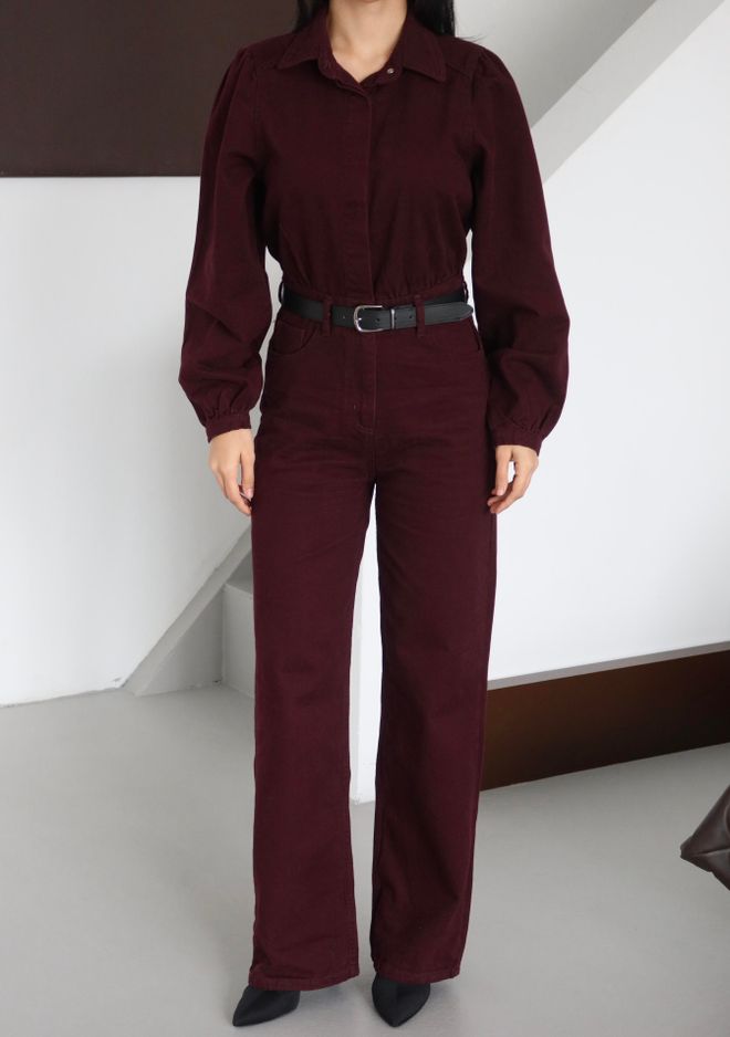 LACARINO Claret Red Jumper Dress With Notched Neck Wholesale Clothing Casual