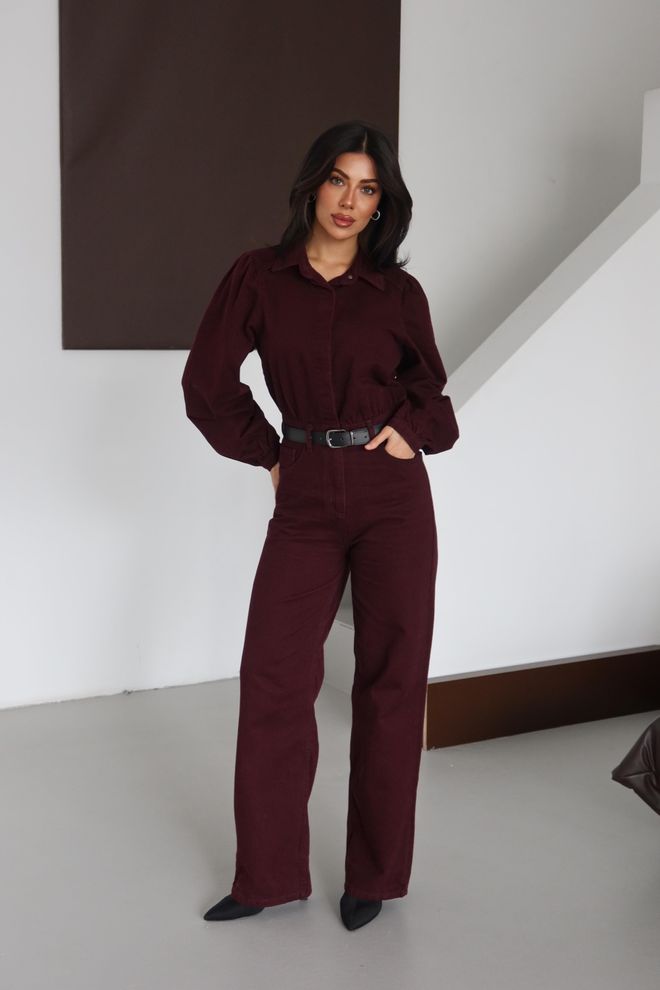 LACARINO Claret Red Jumper Dress With Notched Neck Wholesale Clothing 1