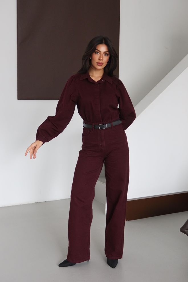 LACARINO Claret Red Jumper Dress With Notched Neck Wholesale Clothing Lounge