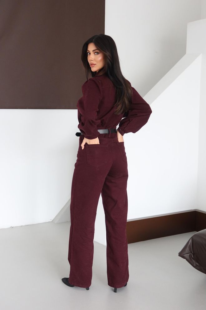 LACARINO Claret Red Jumper Dress With Notched Neck Wholesale Clothing 5