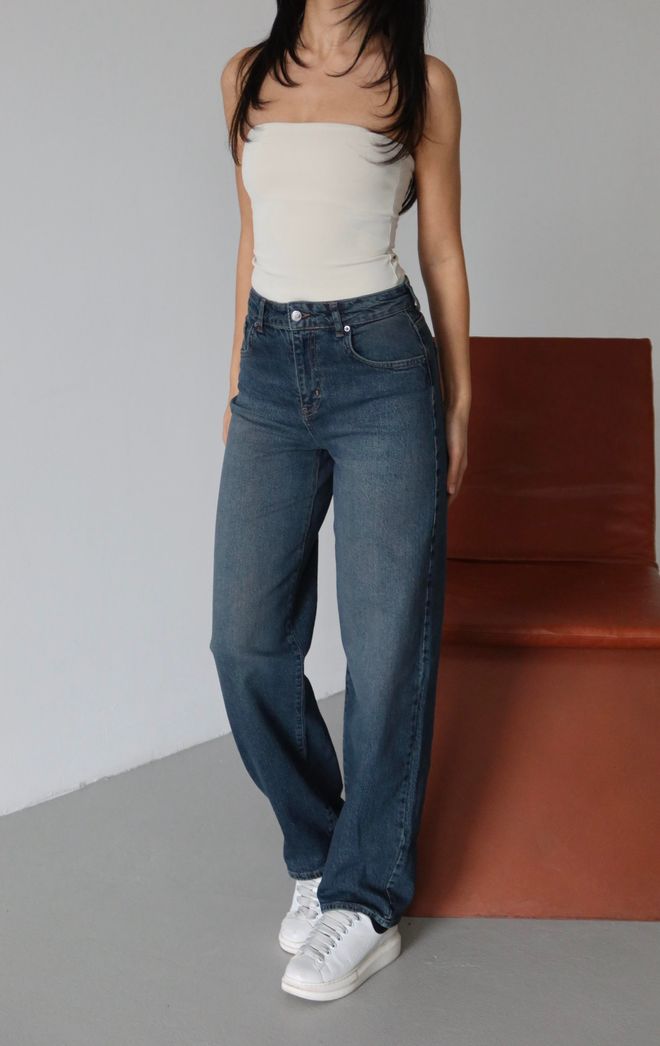 LACARINO Jeans Blu Mom Con Vita Alta E Gamba Dritta Abbigliamento all'ingrosso Casuale