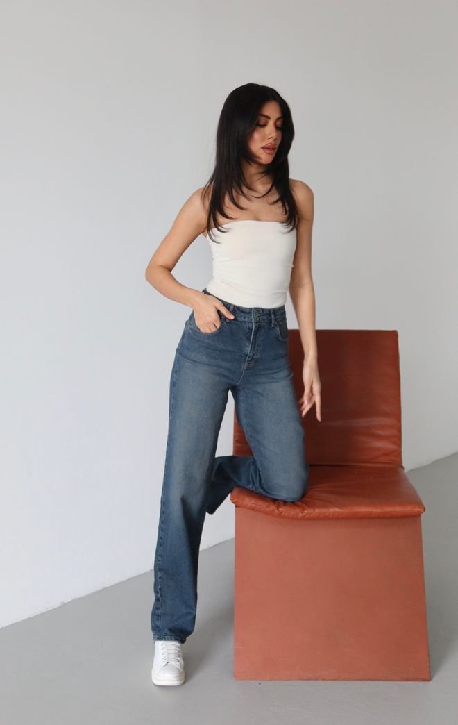 LACARINO Blue Mom Jeans With High Waist & Straight Leg Wholesale Clothing Spring