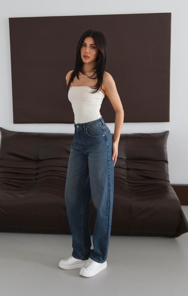 LACARINO Blue Mom Jeans With High Waist & Straight Leg Wholesale Clothing Streetwear