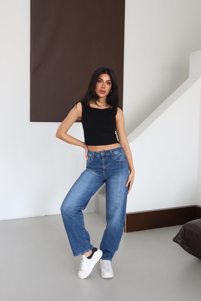 LACARINO Blue Mom Jeans High Waist Casual Streetwear Wholesale Clothing Streetwear