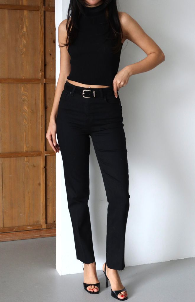 LACARINO Jeans Mom Nero A Vita Alta Con Bottoni Casual Abbigliamento all'ingrosso Casuale