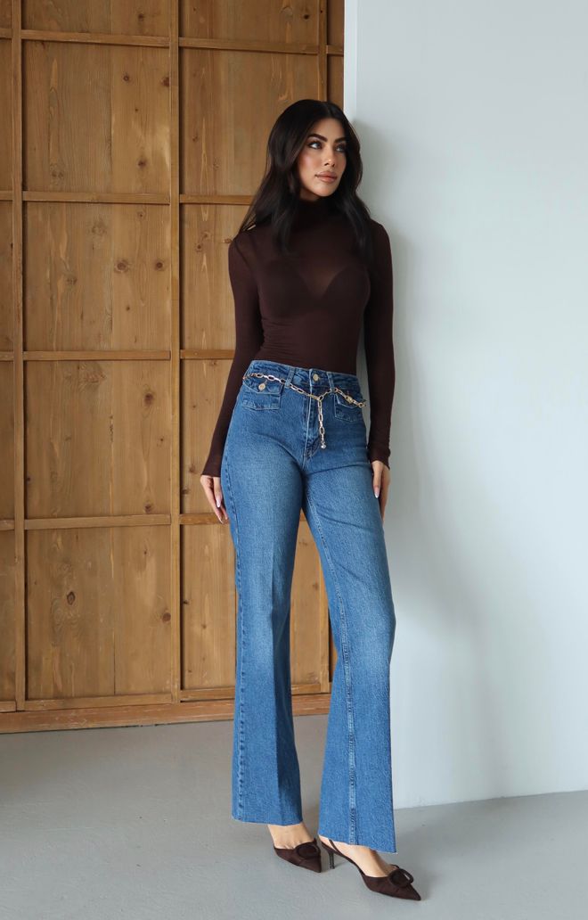 LACARINO Modré Mom Rifle S Vysokým Pásom A Rozšírenými Nohavicami Veľkoobchod s oblečením Jar