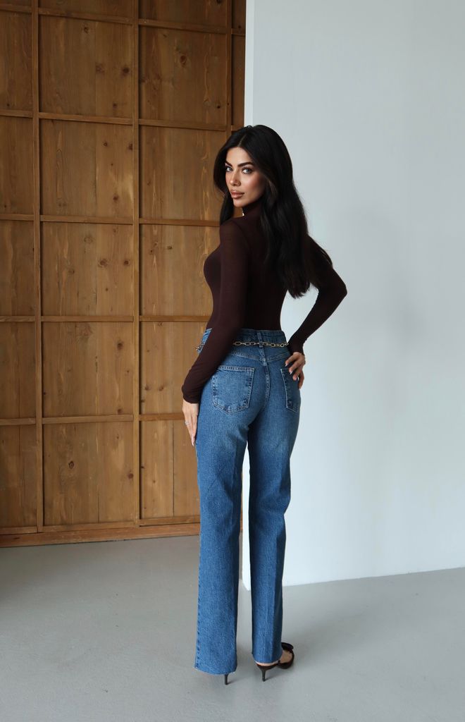 LACARINO Modré Mom Rifle S Vysokým Pásom A Rozšírenými Nohavicami Veľkoobchod s oblečením 1