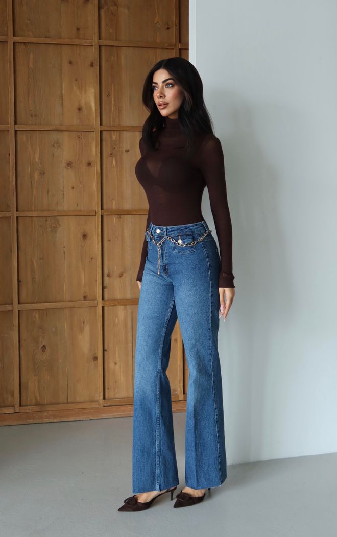 LACARINO Modré Mom Rifle S Vysokým Pásom A Rozšírenými Nohavicami Veľkoobchod s oblečením Vintage