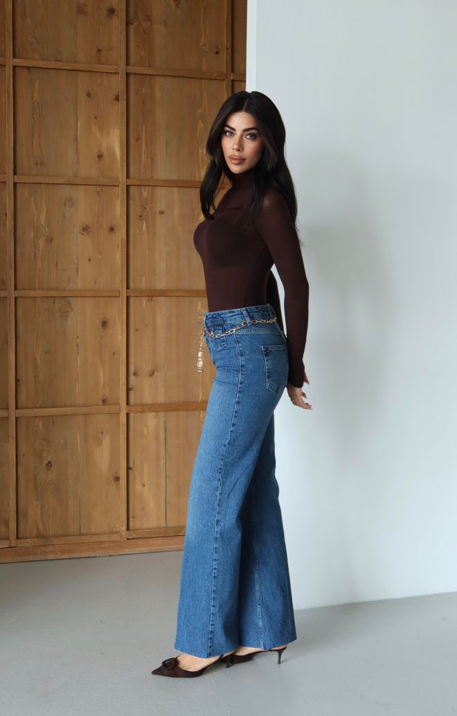 LACARINO Modré Mom Rifle S Vysokým Pásom A Rozšírenými Nohavicami Veľkoobchod s oblečením Práca