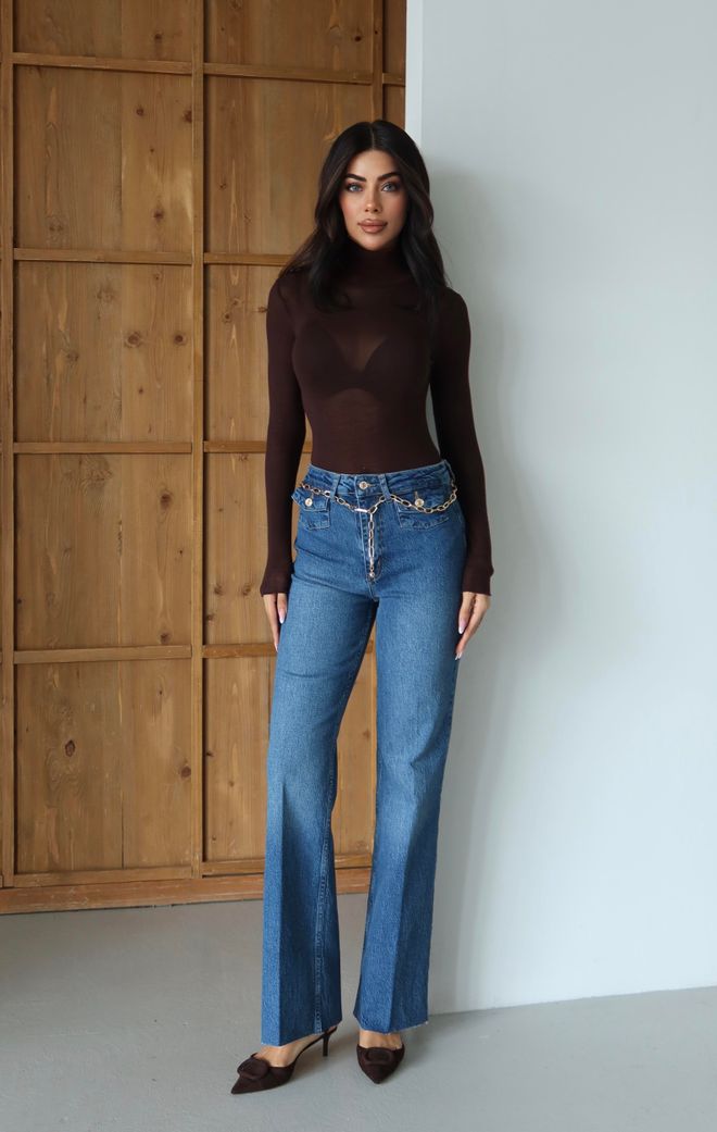 LACARINO Modré Mom Rifle S Vysokým Pásom A Rozšírenými Nohavicami Veľkoobchod s oblečením 5