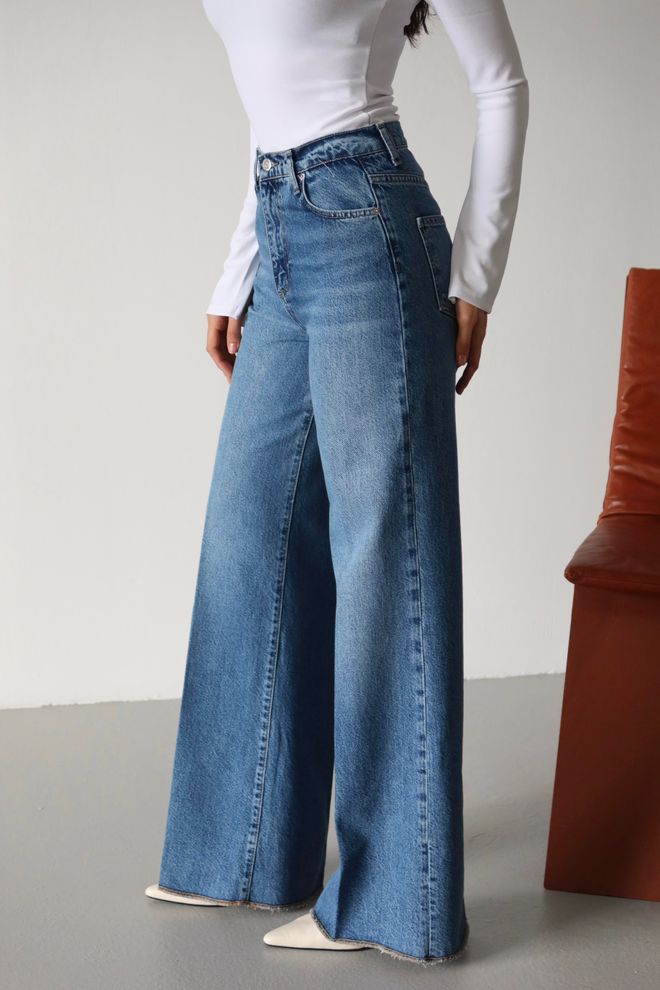 LACARINO Pantalones Vaqueros Azules De Cintura Alta Con Costuras Ligeras Y Sucias Ropa al por mayor 0