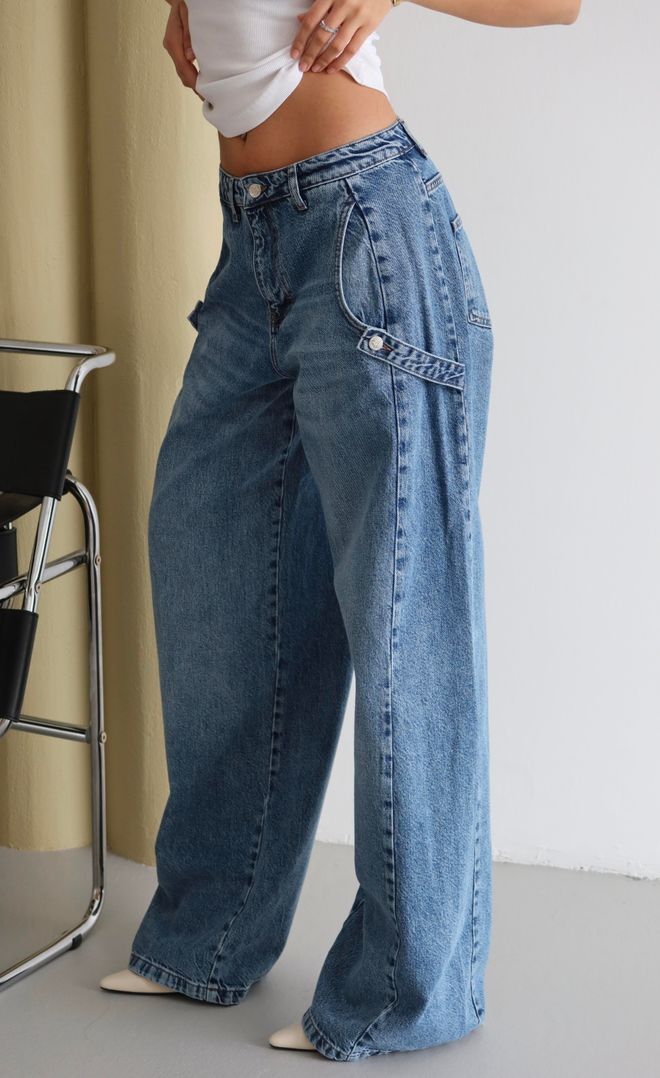 LACARINO Jeans Azul Perna Larga Palazzo Casual Retrô Roupas por atacado Casual